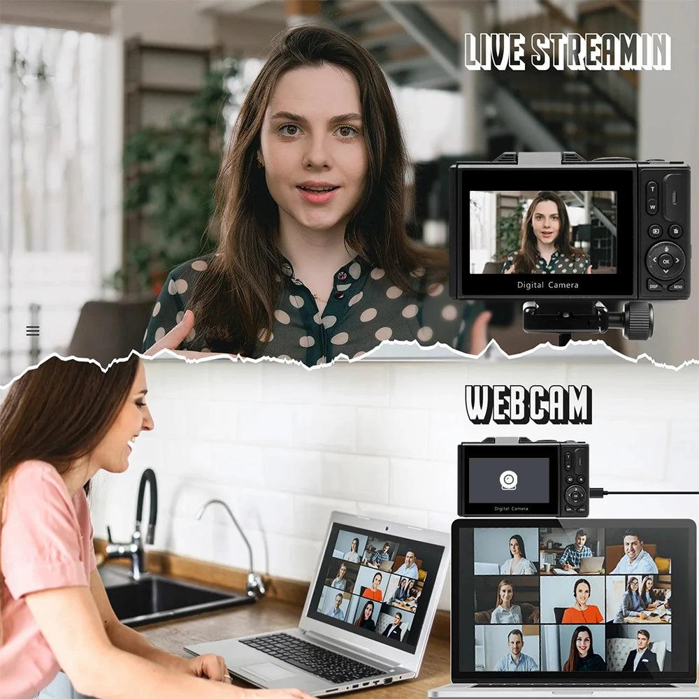 4K Digital Camera – 64MP Vlogging Compact with Flip Screen for Photography
