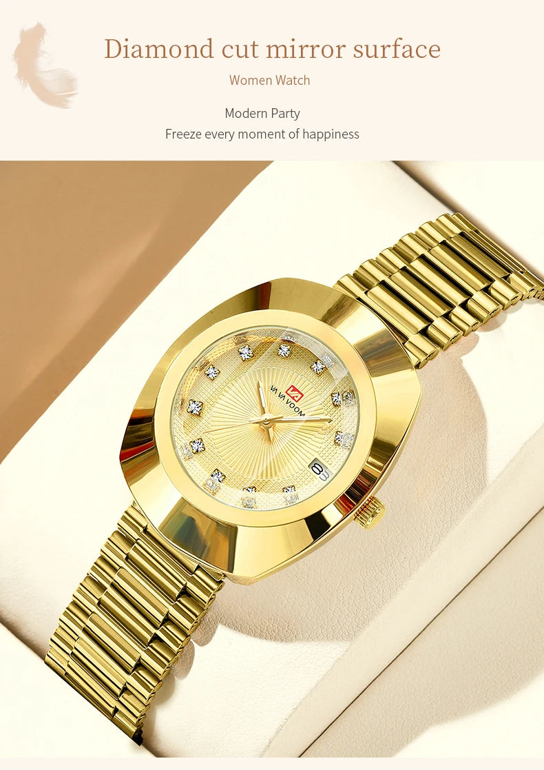 Oval Stainless Steel Women’s Watch – 34mm Gold Diamond Dress for Banquet