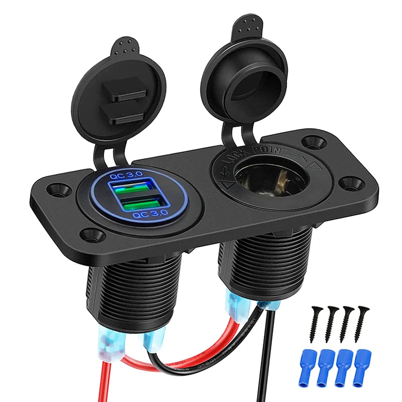 Dual USB Socket Panel – Waterproof QC3.0 Quick Charge for Car Boat RV