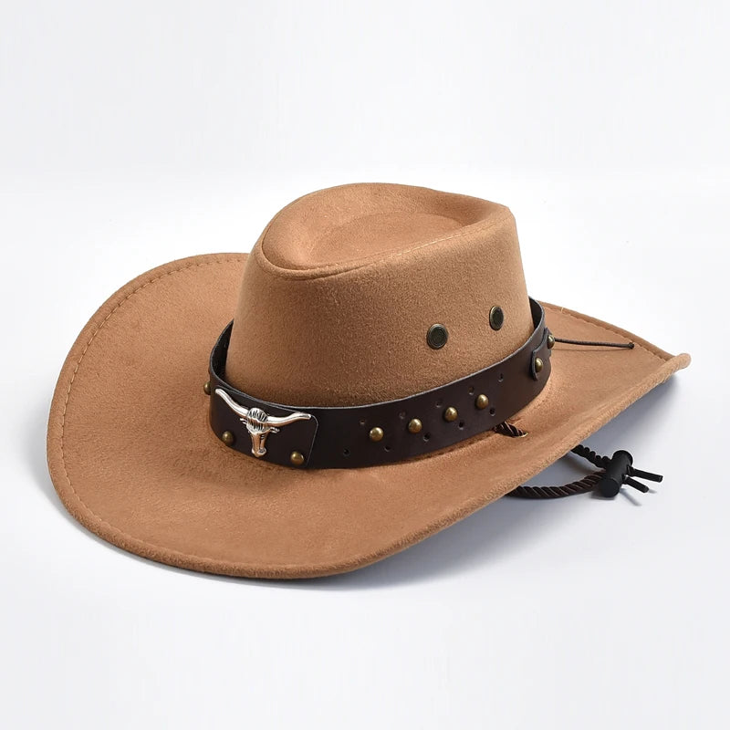 Faux Suede Western Cowboy Hat – Wide Brim Fedora for Party Cosplay