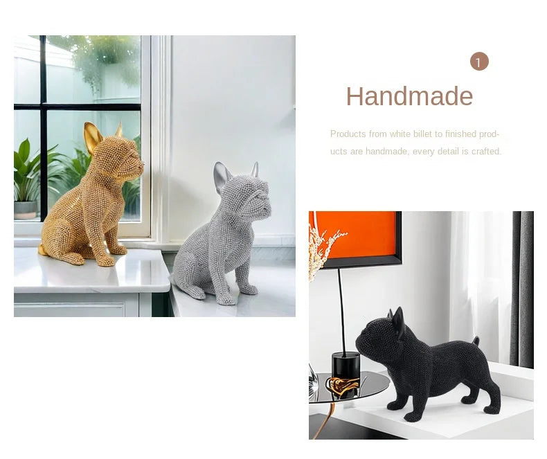 Beaded French Bulldog Resin Statue – Colorful Animal Decor for Home Office