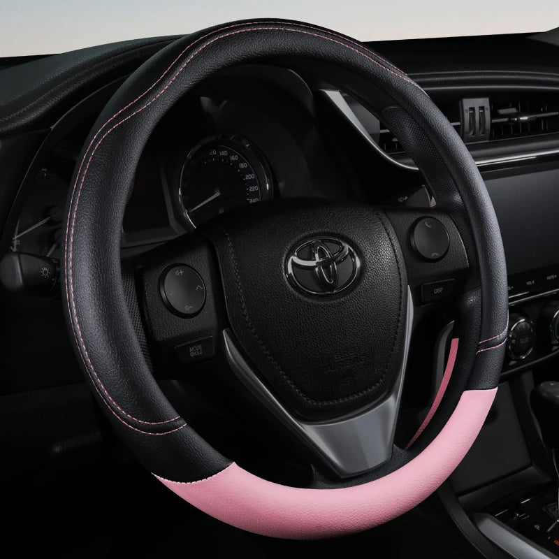 PU Leather Steering Wheel Cover – Non-Slip Grip for Universal Car Interior
