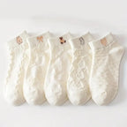 Cartoon Teddy Bear Ankle Socks – Breathable Cotton Casual Footwear for Women