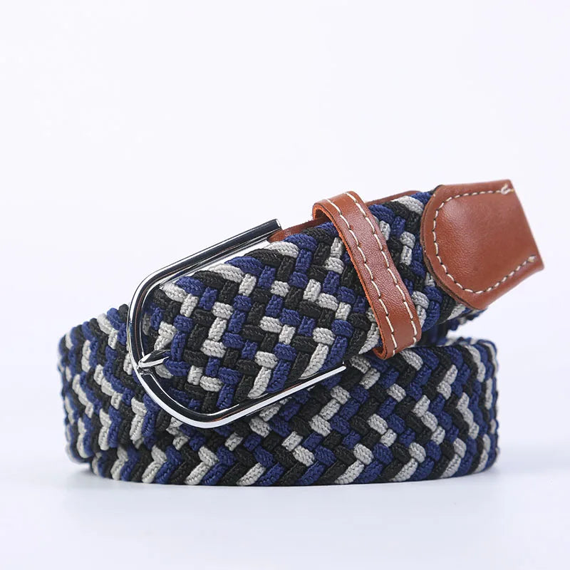 Woven Elastic Canvas Belt – Stretch Braided Buckle Strap for Casual Jeans