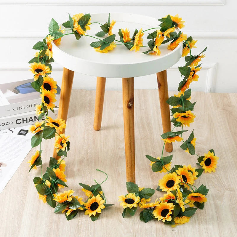 Silk Sunflower Ivy Garland – 250cm Artificial Hanging Vine for Home Wedding Decor
