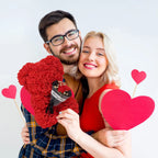 Artificial Rose Teddy Bear – 25cm Flower Figurine for Anniversary Gifts