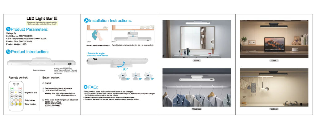 Dimmable LED Night Light – Rechargeable Magnetic Lamp for Closet and Cabinet