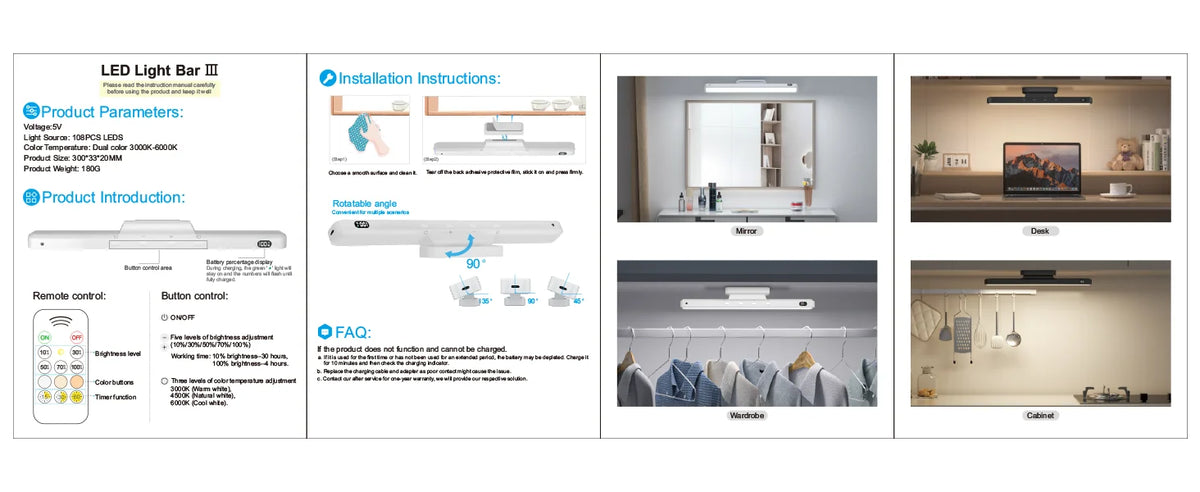 Dimmable LED Night Light – Rechargeable Magnetic Lamp for Closet and Cabinet