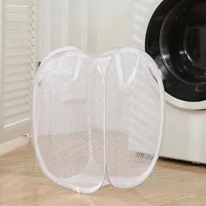 Mesh Foldable Laundry Basket – Minimalist Monochrome Hamper for Bathroom