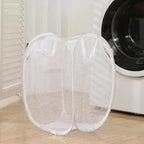 Mesh Foldable Laundry Basket – Minimalist Monochrome Hamper for Bathroom