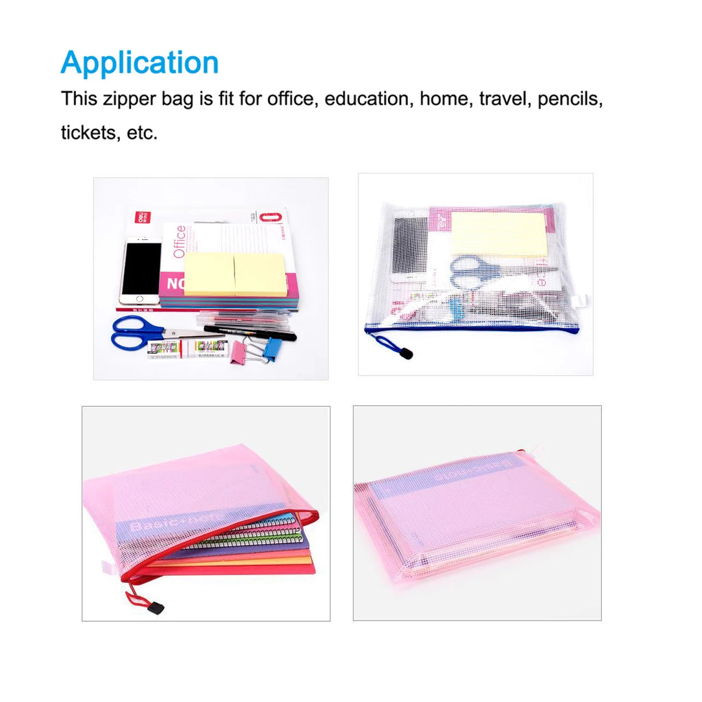 Waterproof Mesh Zipper Pouches – PVC Document File Bags for Office Stationery