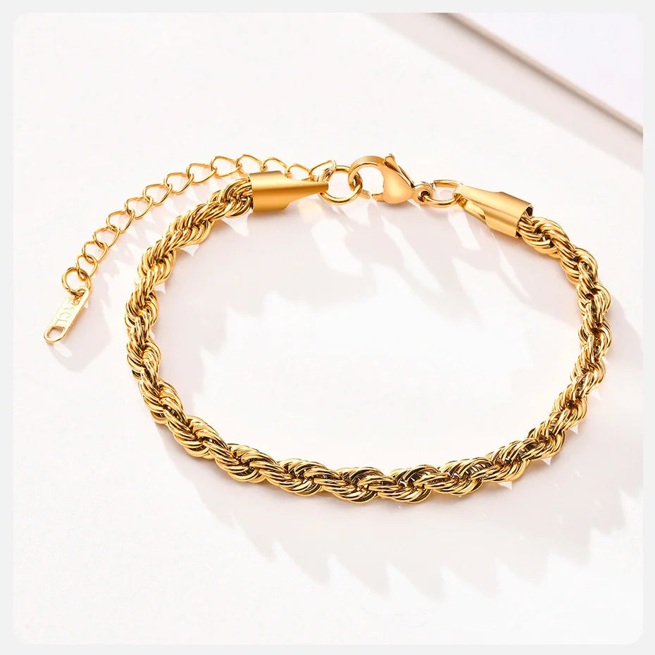 Stainless Steel Rope Chain Bracelet – Unisex Twisted Link Jewelry for Gift