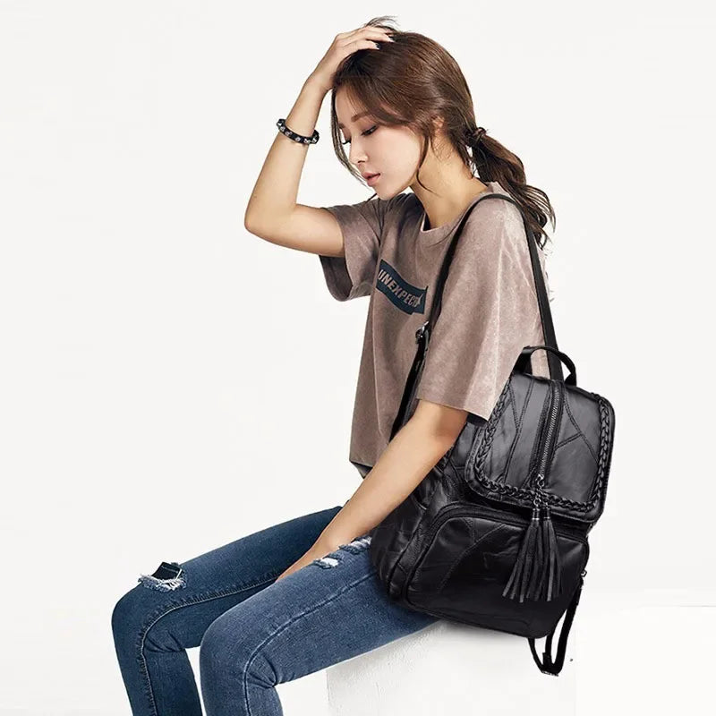 Leather Designer Backpack – Large Capacity Women’s Bag for Travel and School