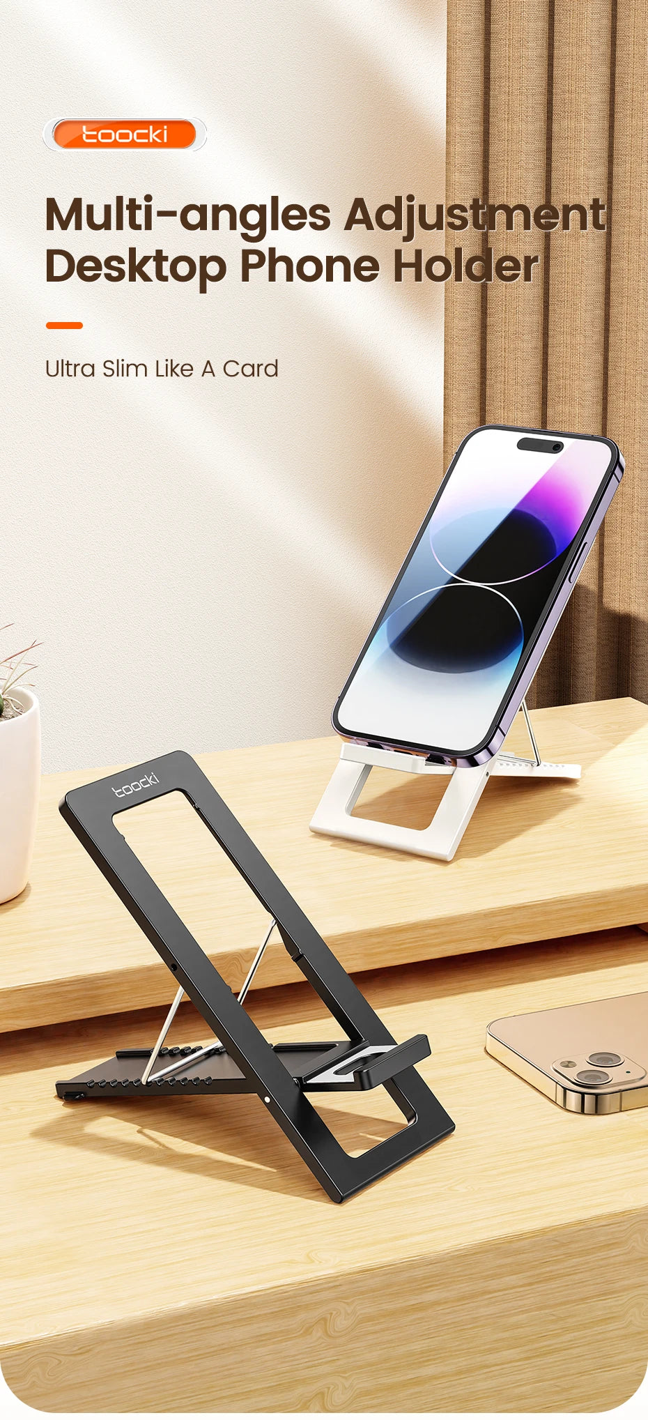 Ultra Thin Phone Stand – Foldable Adjustable Smartphone Holder for Desk