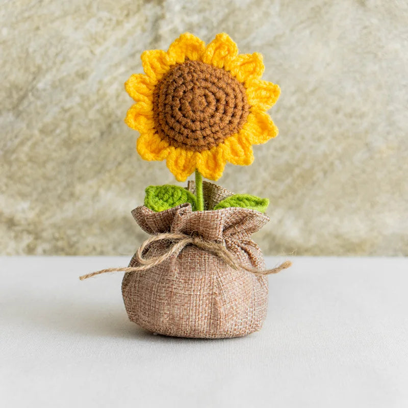 Handwoven Crochet Sunflower Potted Plant – Decorative Gift for Home Decor