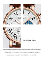 Leather Quartz Chronograph Watch – Men's Moon Phase Business Wristwatch