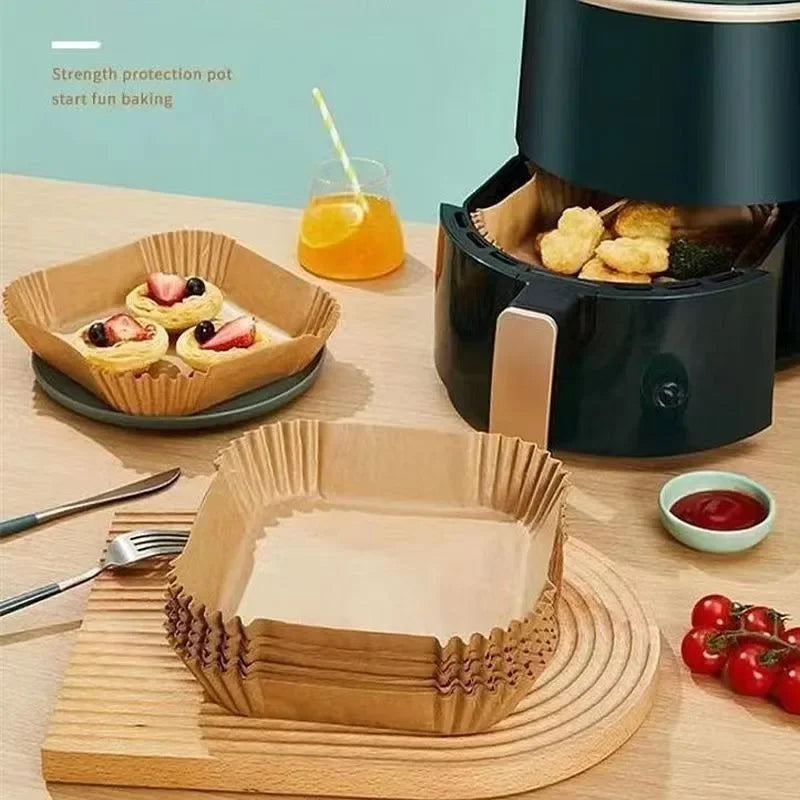 Square Air Fryer Parchment Liners – 23cm Non-stick Paper for Baking Cooking