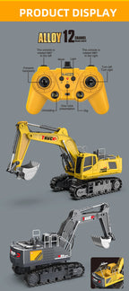 Alloy RC Excavator Toy – 2.4G Remote Control Engineering Truck for Kids