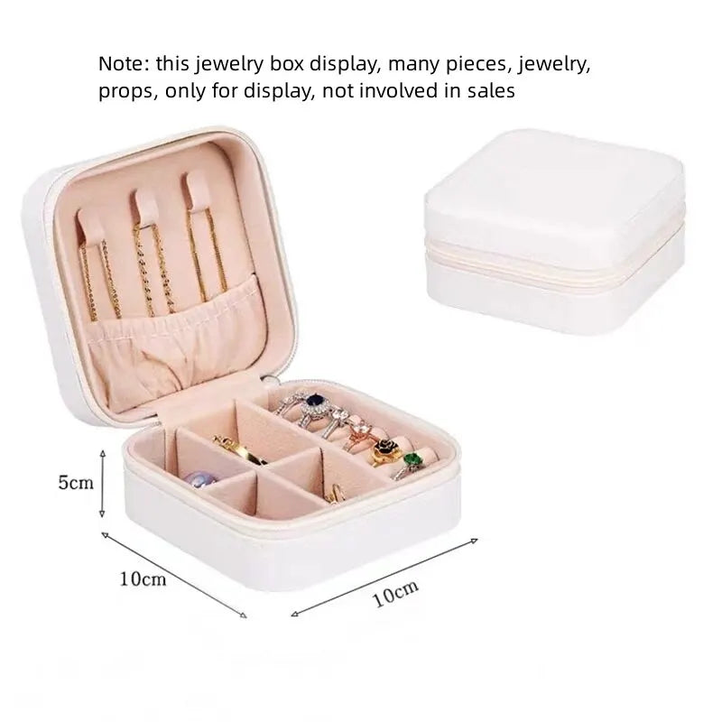 Leather Double Jewelry Box – Zippered Grid Organizer for Travel Storage