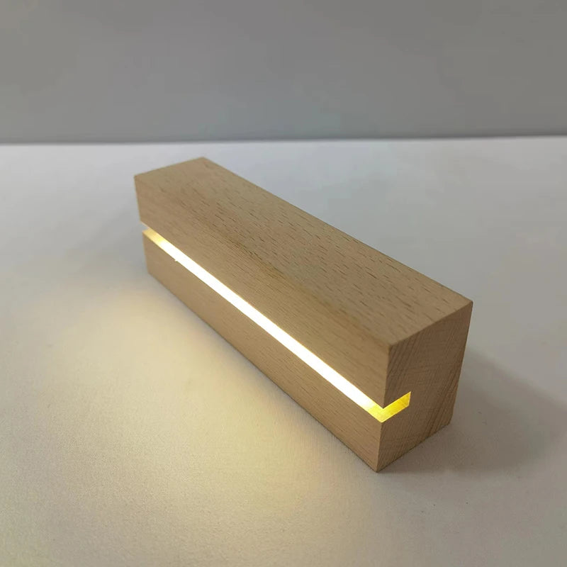 Wooden LED Display Stand – 5mm Warm Light Base for Acrylic Signage