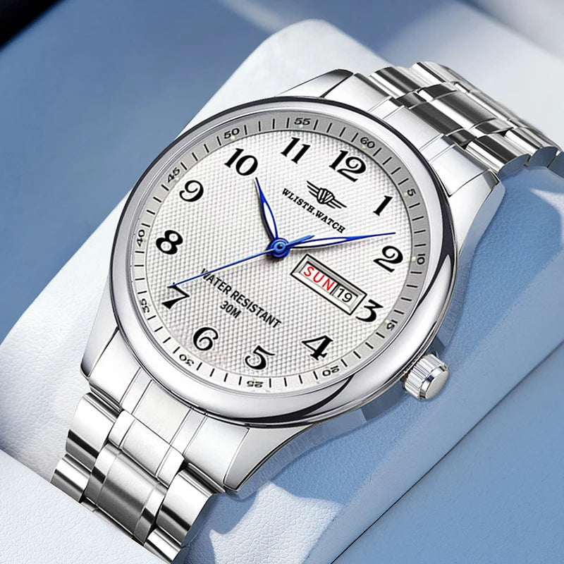Stainless Steel Quartz Watch – Arabic Numerals Calendar for Men Gifts