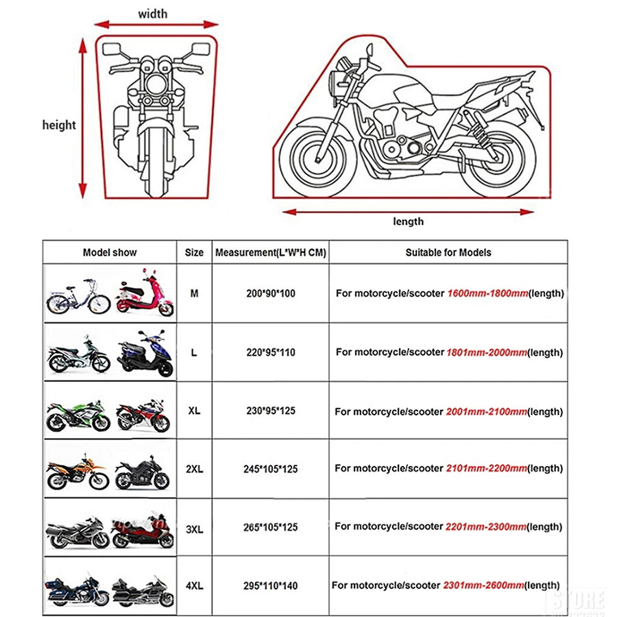 Universal Waterproof Motorcycle Cover – UV Protective Shield for Outdoor Storage