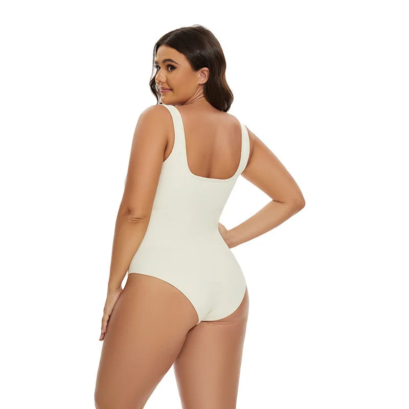 Ribbed Tummy Control Jumpsuit – Open Crotch Shapewear for Daily Compression