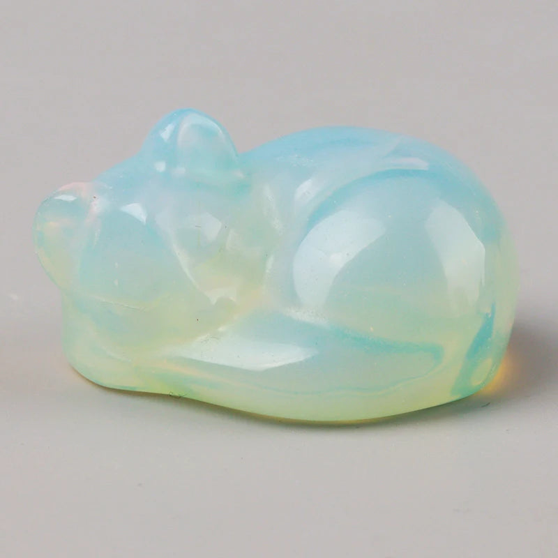 Carved Crystal Cat Figurine – Natural Stone Animal Statue for Home Decor
