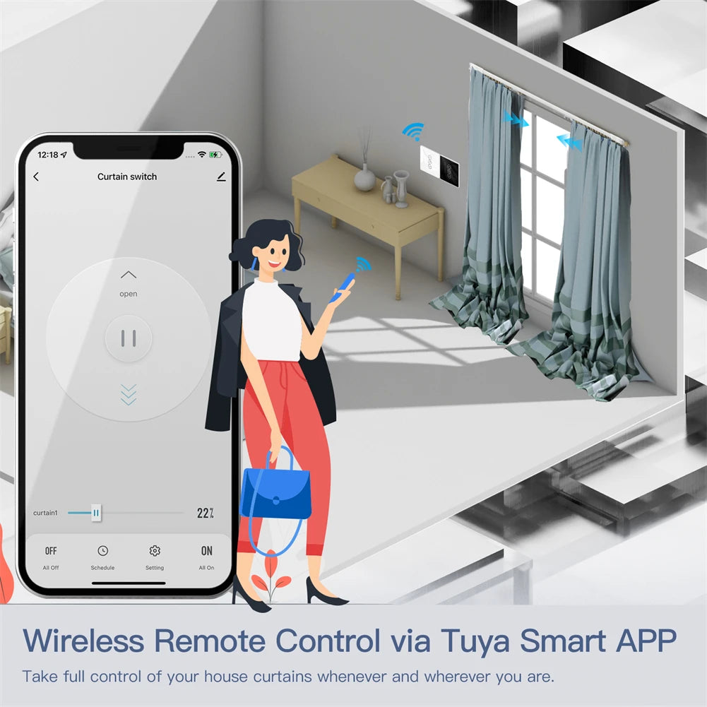 WiFi Smart Glass Curtain Switch – Touch Control for Roller Blind Automation