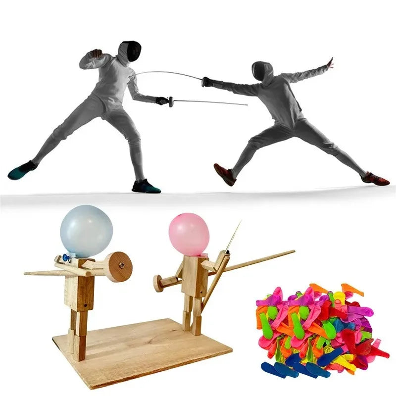 Wooden Fencing Puppet Battle – Bamboo Robot Game for Two-Player Fun