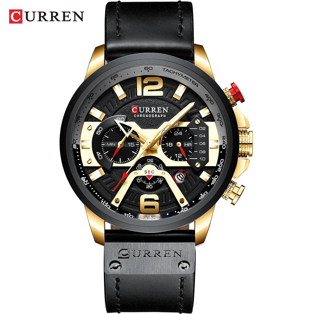Leather Chronograph Watch – Military Style Sport Accessory for Men