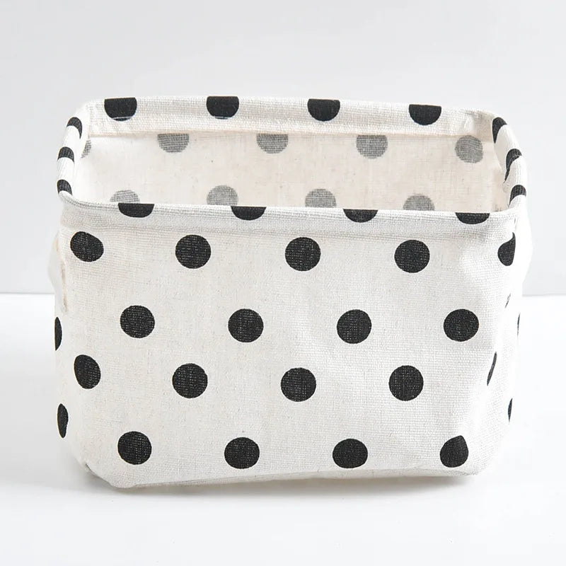 Foldable Cotton Linen Storage Basket – Small Desktop Organizer for Home