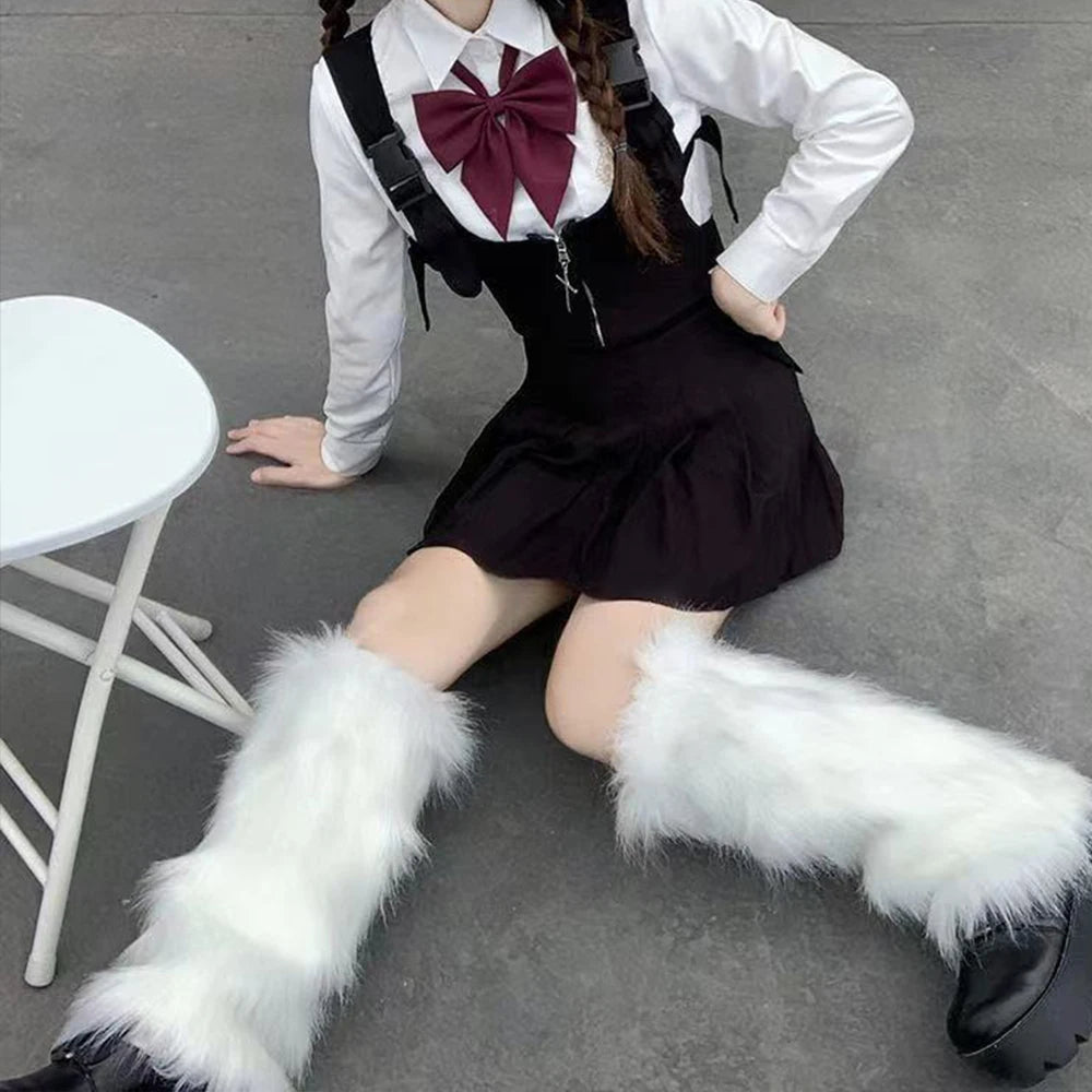 Faux Fur Leg Warmers – Lolita Harajuku Style Boot Covers for Winter Cosplay