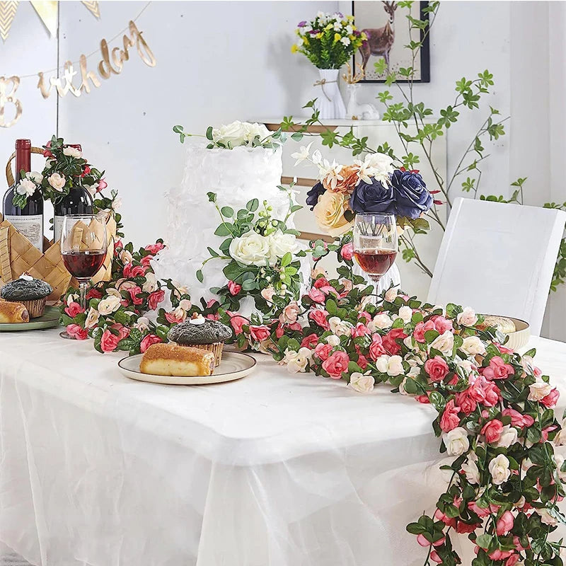 Artificial Silk Rose Vine – 2.5m Floral Garland for Wedding Arch Decoration