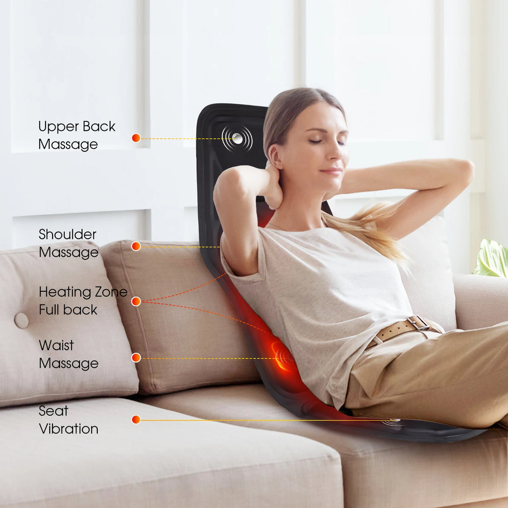 Heated Back Massage Cushion – Infrared Vibrating Mat for Home Office and Car