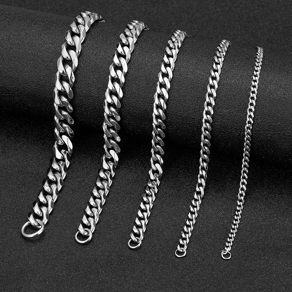 Stainless Steel Cuban Link Bracelet – 3-11mm Biker Jewelry for Men and Women