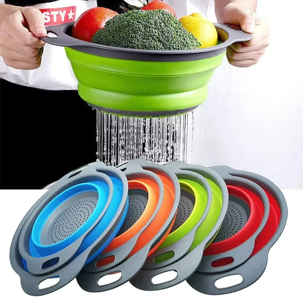 Collapsible Silicone Colander – Foldable Strainer for Kitchen Food Washing