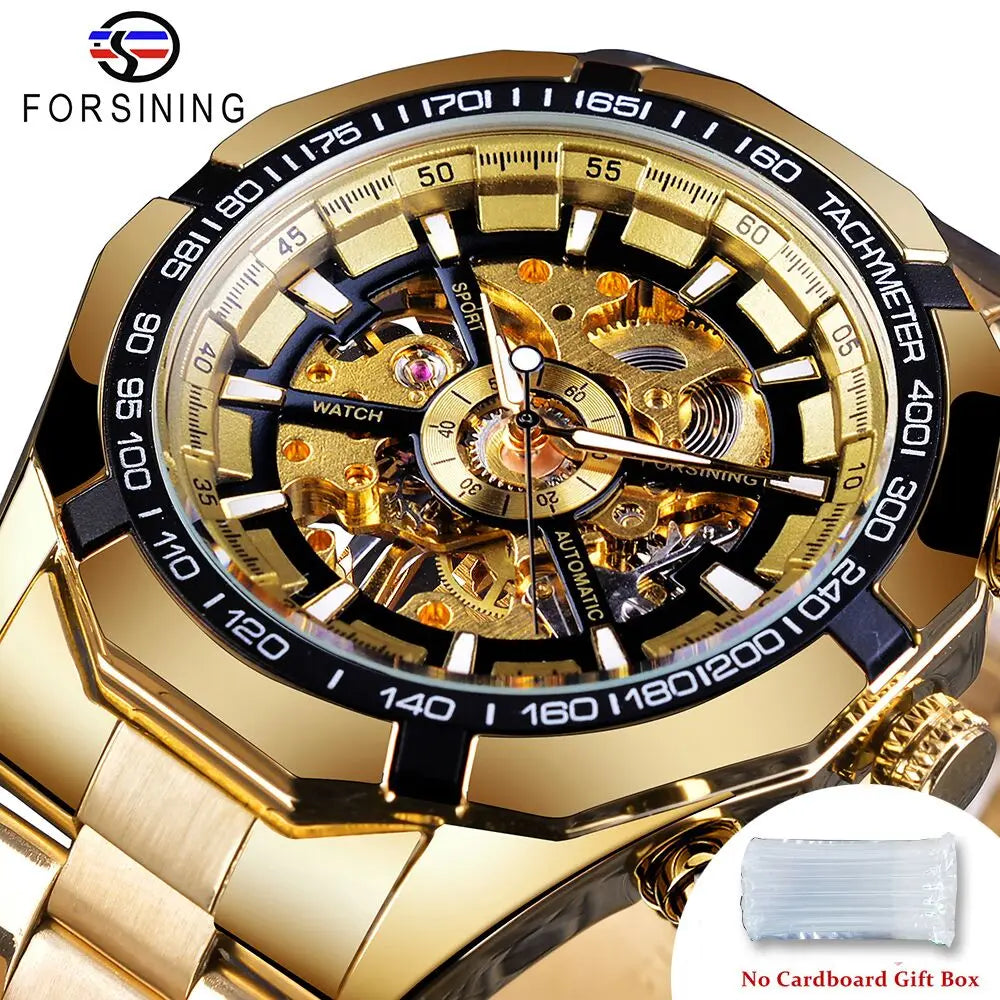 Skeleton Mechanical Watch – Stainless Steel Waterproof Accessory for Men