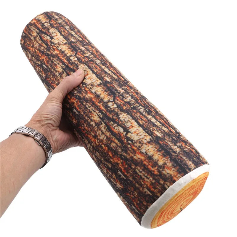 Stump Shaped Decorative Pillow – Soft Wood Grain Cushion for Home and Car Decor