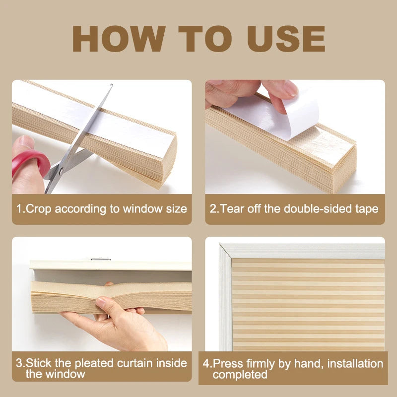 Self-Adhesive Pleated Blinds – Half Blackout Privacy Shades for Home Windows