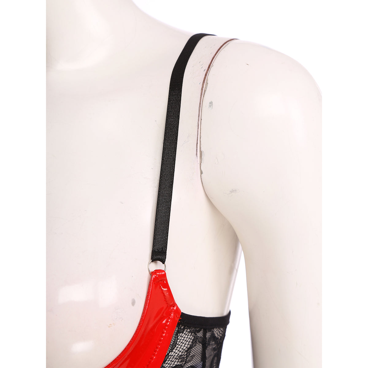 Wetlook Leather Push Up Bralette – Underwire Lace Lingerie for Sexy Cosplay