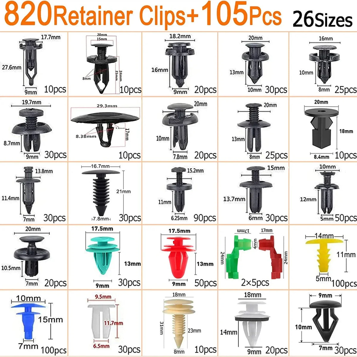 Automotive Plastic Fastener Kit – Bumper and Fender Rivet Retainers for Car Repair