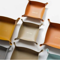 Folding Leather Storage Tray – Nordic Desktop Organizer for Jewelry and Keys