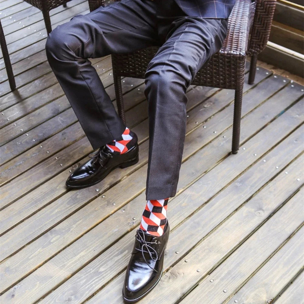 Colorful Cotton Crew Socks – Novelty Patterned Dress Wear for Men