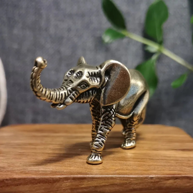 Antique Brass Elephant Figurine – Miniature Animal Ornament for Home Decor
