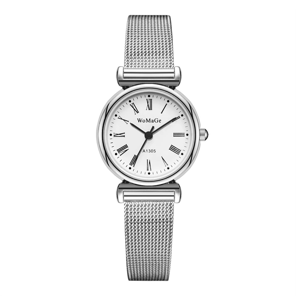 Silver Mesh Quartz Watch – Small Dial Stainless Steel for Women