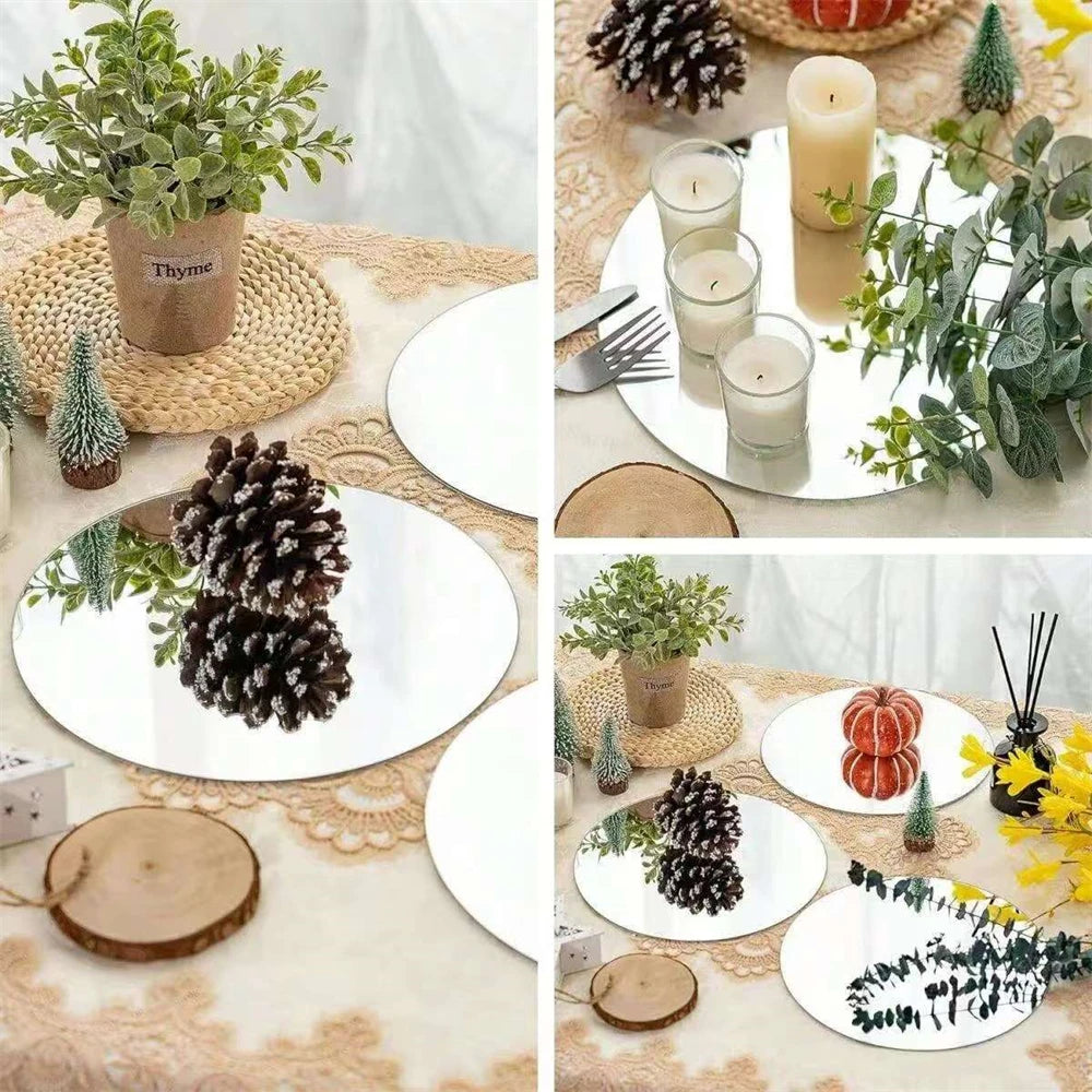 Acrylic Round Mirror Trays – 8 Inch Circle Candle Plates for Wedding Decor