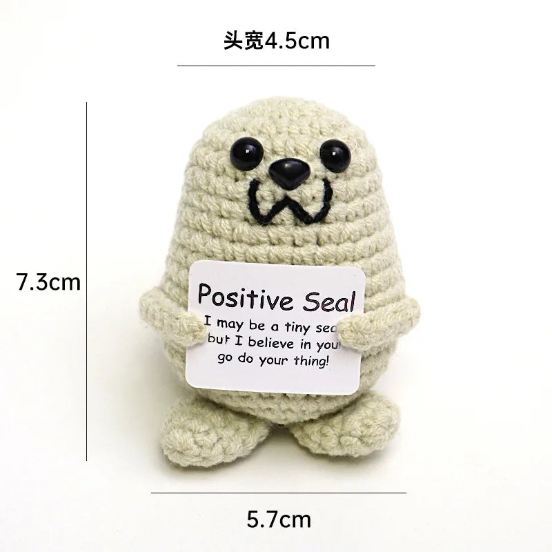 Handmade Wool Crochet Dog Doll – Positive Affirmation Plush for Home Decor