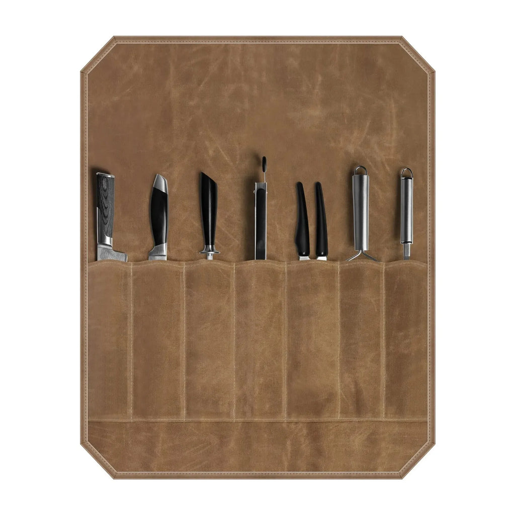 Waxed Canvas Knife Roll Bag – Portable Chef Storage for Camping and BBQ