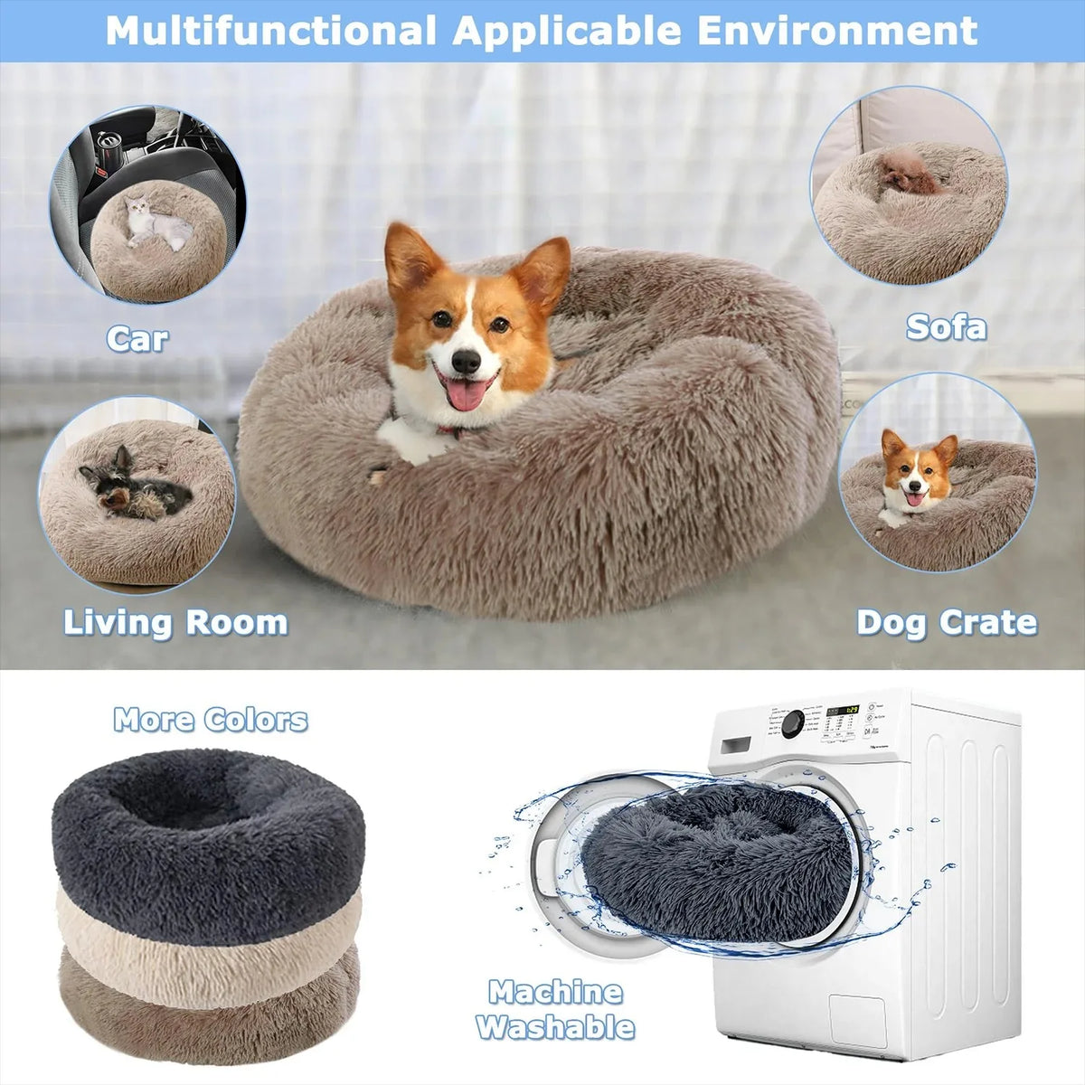 Plush Round Pet Bed – Warm Washable Sofa for Small to Large Dogs and Cats